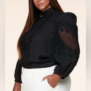Intricate black rose crochet detail blouse